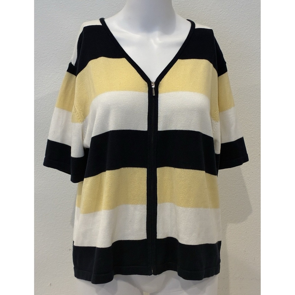 Vtg 90s Christopher Banks Striped Zip Up Cardigan Size L Nautical Old Money Prep